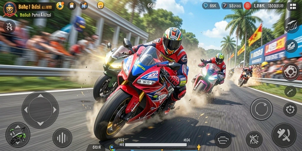 Tampilan gameplay 66K yang mendebarkan saat balapan malam.