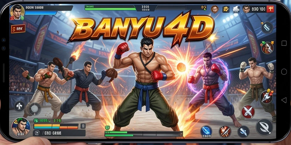 Gameplay Fighting intens di BANYU4D dengan karakter beragam.