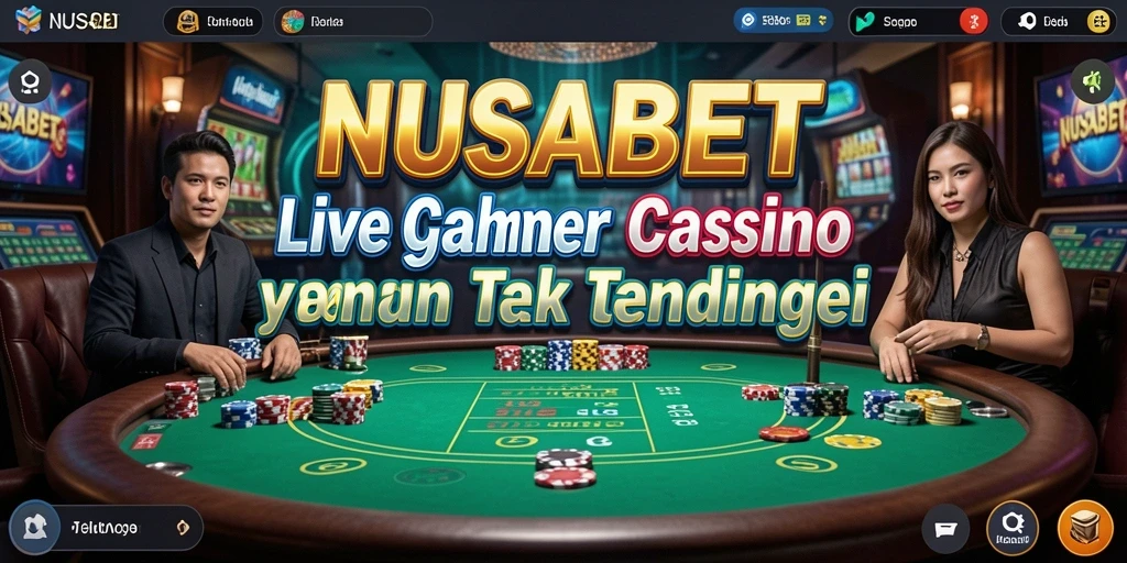 Tampilan gameplay NUSABET dengan dealer langsung dan suasana kasino.