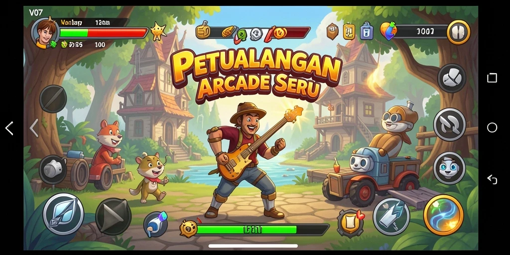 Gameplay V07 yang dinamis dan penuh warna dalam aksi.
