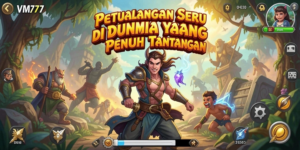 Screenshot utama VM777 menampilkan gameplay petualangan yang seru dan menantang.