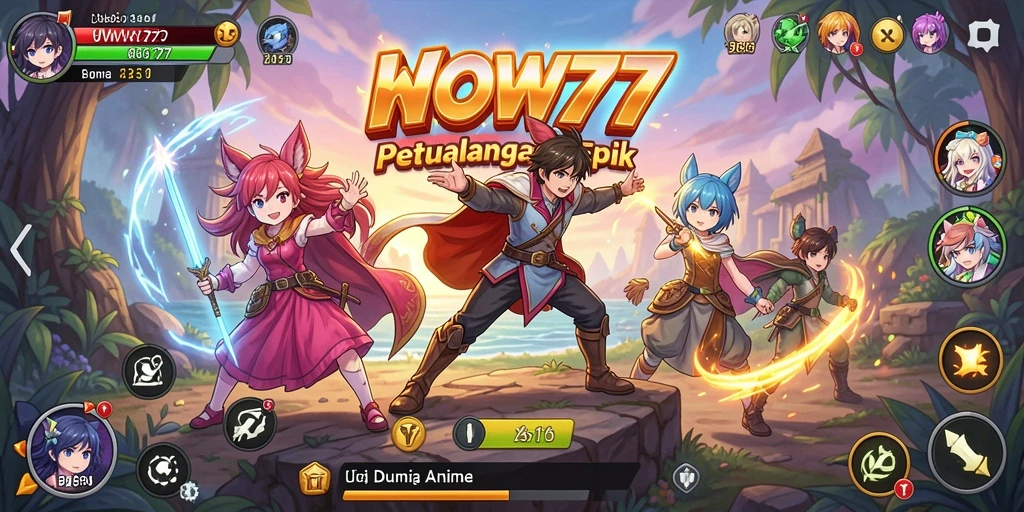 Tampilan gameplay WOW77 yang memukau dan penuh aksi karakter anime.